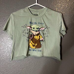 Star Wars Baby Yoda Grogu Graphic Crop Tee May the Force Be With You Small